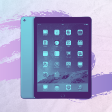 ipad air with blue tint and purple background