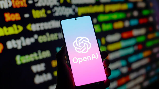 OpenAI logo on phone screen