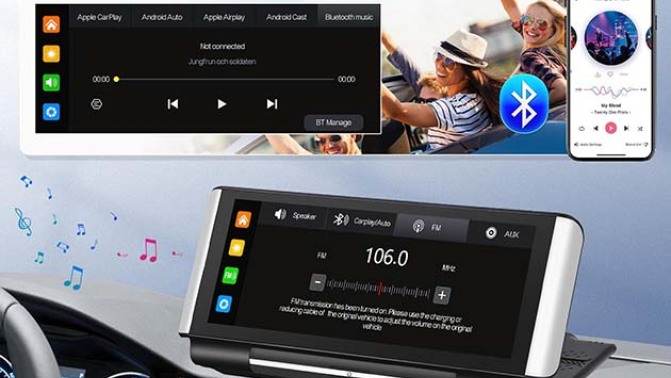 car display with radio on screen
