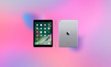 Refurbished 9.7-inch Apple iPad Pro on a colorful background.