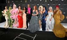 RuPaul and drag queens posing at the Emmy's.