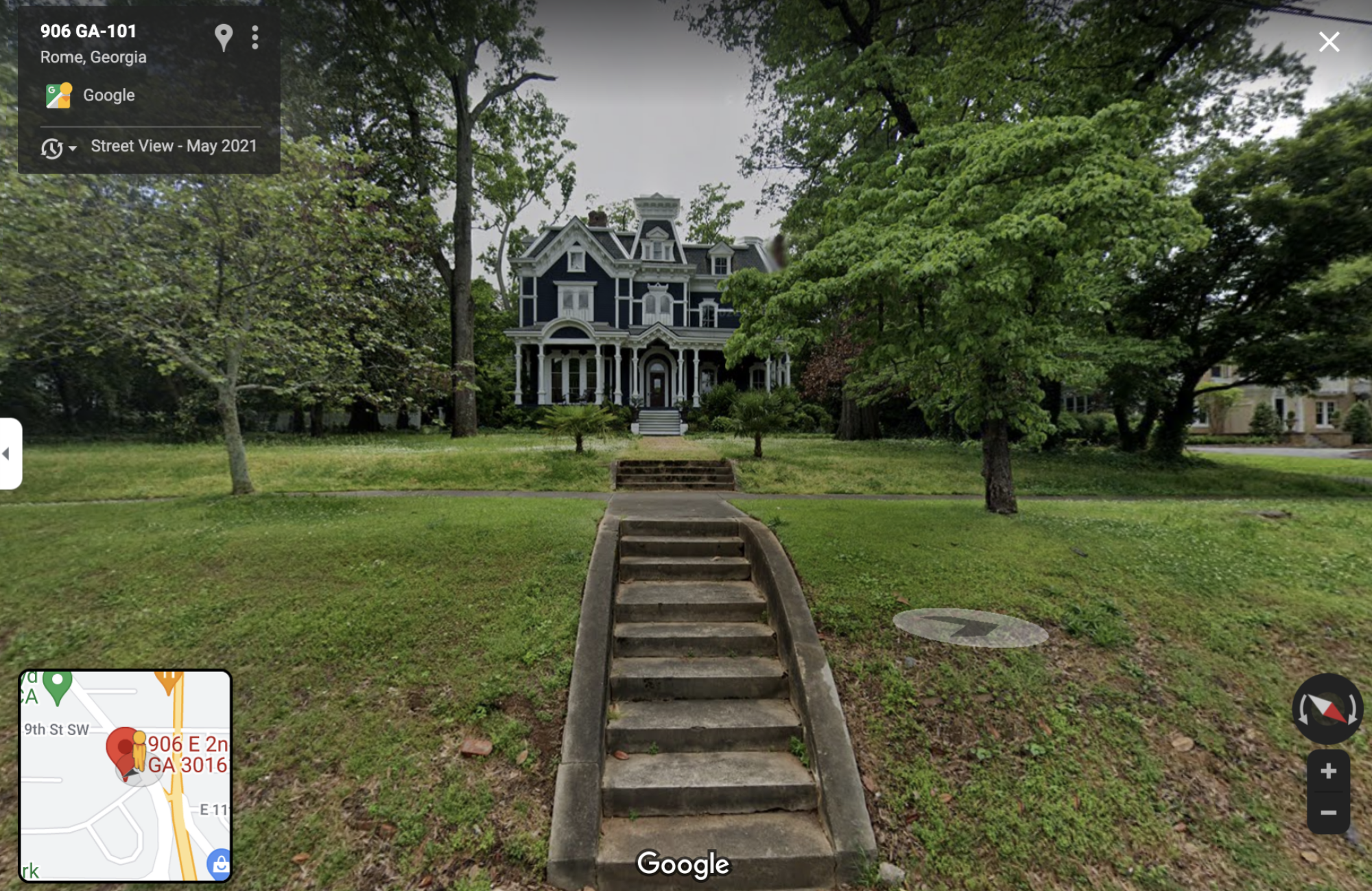 A screenshot of an old Victorian house on Google Maps.