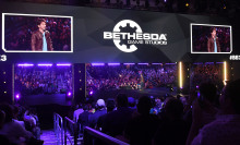 The director and executive producer at Bethesda Game Studios, Todd Howard, addresses the crowd during the Bethesda E3 conference at LA Live