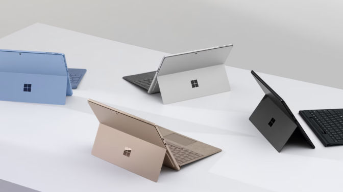 New Microsoft Surface Pro color options sitting on a tabletop