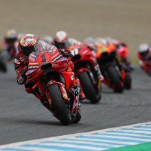 Francesco Bagnaia leads the field during the MotoGP Japanese Grand Prix