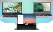 lenovo samsung and asus chromebooks with blue and gray background