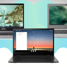 lenovo samsung and asus chromebooks with blue and gray background