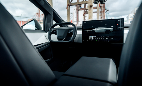 The dashboard screen of a cybertruck.