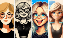 Four AI-generated images of avatars from Microsoft Designer.