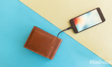 This sleek leather wallet has a hidden iPhone charger