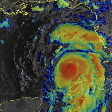 An infrared view from NOAA's GOES-East satellite shows Hurricane Idalia approaching Florida on Aug. 29, 2023.