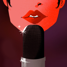 bottom half of a woman's face in front of a microphone