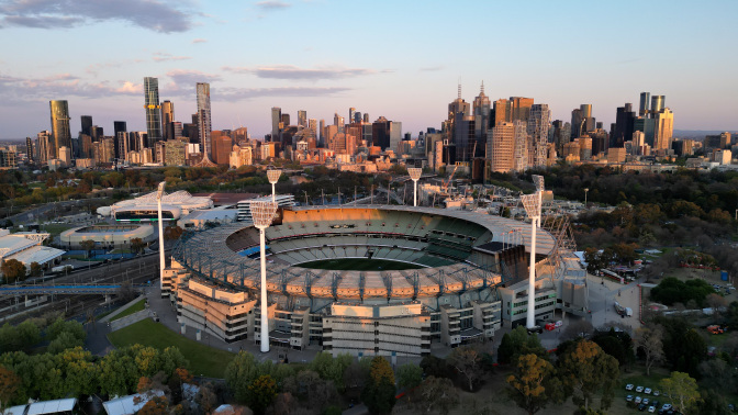 An aerial view of the ground before the 2023 AFL Grand Final match