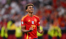 Lamine Yamal of Spain celebrates