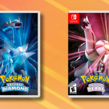 Pokémon Brilliant Diamond and Shining Pearl on abstract background