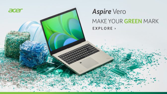 Acer Aspire Vero laptop against an abstract background