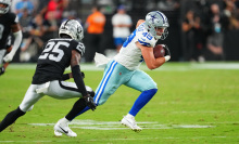 Alec Holler of the Dallas Cowboys runs against the Las Vegas Raiders