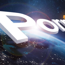 illustration of pornhub logo orbiting earth near astronaut and space ship