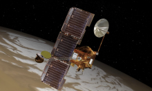 An artist's conception of NASA's 2001 Mars Odyssey craft orbiting the Red Planet.