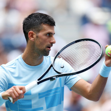 Novak Djokovic of Serbia practices