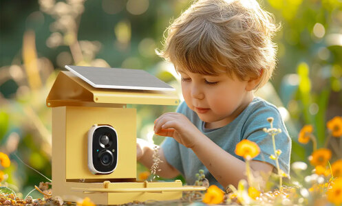 child playing with BirdHi Smart Bird Feeder