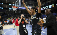 Chicago Sky forward Angel Reese celebrating