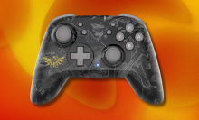 'The Legend of Zelda' Hori Wireless Nintendo Switch Pro Controller on abstract orange background