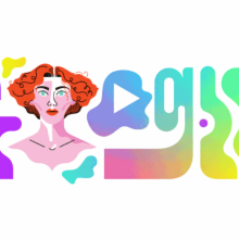 A Google Doodle honouring the artist Sophie, with an illustration of her embedded in the word "Google."