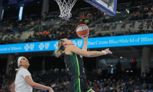 Alanna Smith of the Minnesota Lynx drives to the basket 