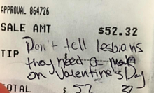 Couple dining on Valentine's Day leave fitting tip for homophobic comments