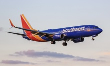 southwest airplane flying in the sky