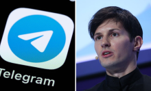 Two images. On the left, the Telegram app can be seen on the display of a smartphone. On the right, Pavel Durov, chief executive officer of Telegram, speaks during a keynote session at the Mobile World Congress in Barcelona, Spain, on Tuesday, Feb. 23, 2016. 