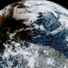 The annular "ring of fire" solar eclipse as seen from space on Oct. 14, 2023.