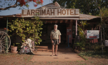 Barry Sharpe, the owner of the Larrimah Hotel & Pub and a beefy pet crocodile