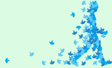 A stylize illustration of person made of many Twitter bird icons