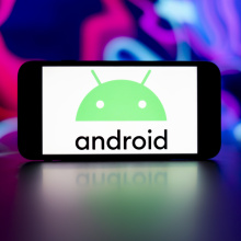 Android logo on smartphone