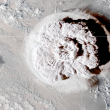 A satellite view of the Hunga Tonga-Hunga Ha‘apai volcanic eruption