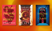 Sarah J. Maas books on an orange abstract background