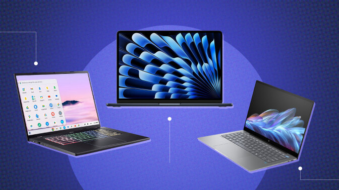 three laptops on sale during prime day against a blue background