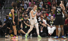  Sabrina Ionesc of the New York Liberty gestures during the third quarter