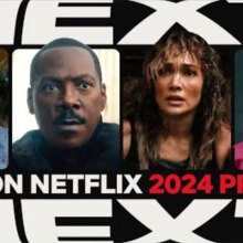 Four side-by-side images of characters from major Netflix shows are visible along with the words "Next on Netflix 2024 Preview"