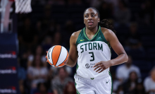  Nneka Ogwumike #3 of the Seattle Storm brings the ball up court