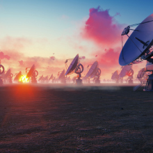 A large array of radio telescopes.