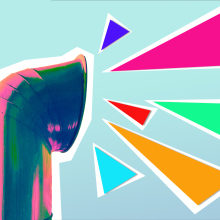 illustration with speaker shouting and noise represented by colourful shapes. 