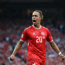 Yussuf Poulsen of Denmark celebrates