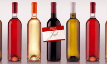 stock image of wine bottles with name tagging saying "hi my name is josh"