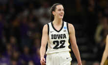 caitlin clark on the court in march madness