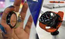 Split image of a Galaxy Ring and Galaxy Watch Ultra