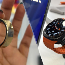 Split image of a Galaxy Ring and Galaxy Watch Ultra