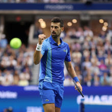 Novak Djokovic of Serbia celebrates a point